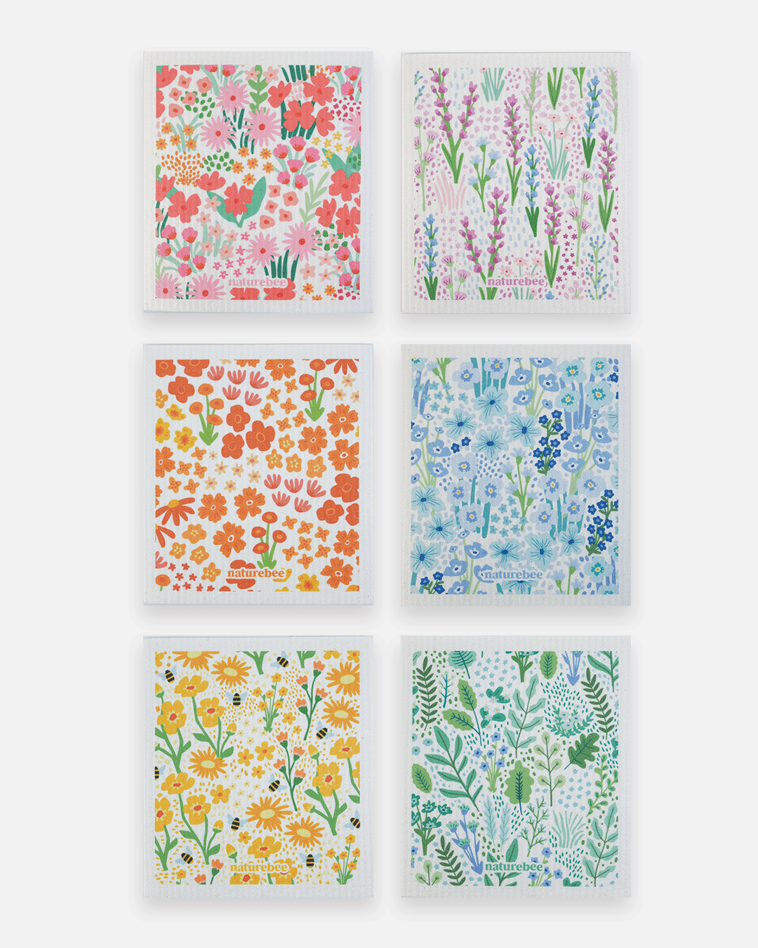 Floral Swedish Dishcloth 6 - pack - NATURE BEE