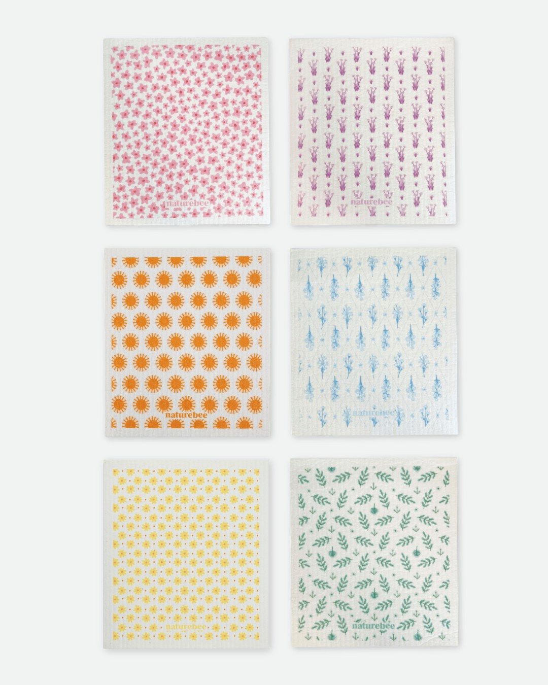 Dainty Floral Swedish Dishcloth 6 - pack - NATURE BEE