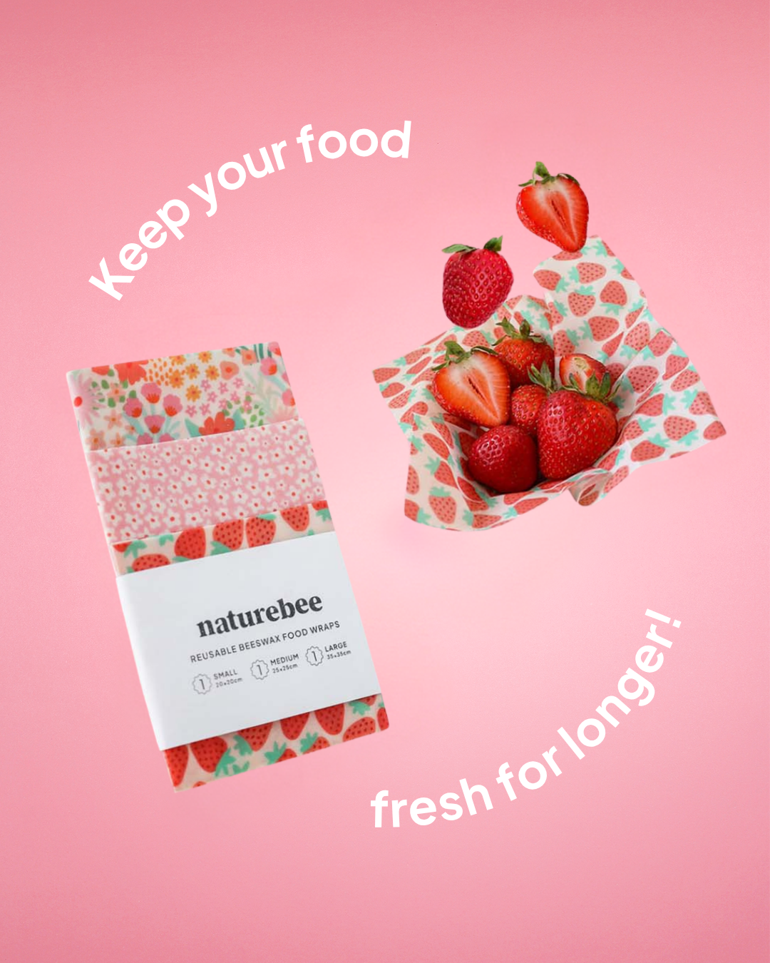 Beeswax Wrap Variety Set - Pink | Made in Canada | Nature Bee