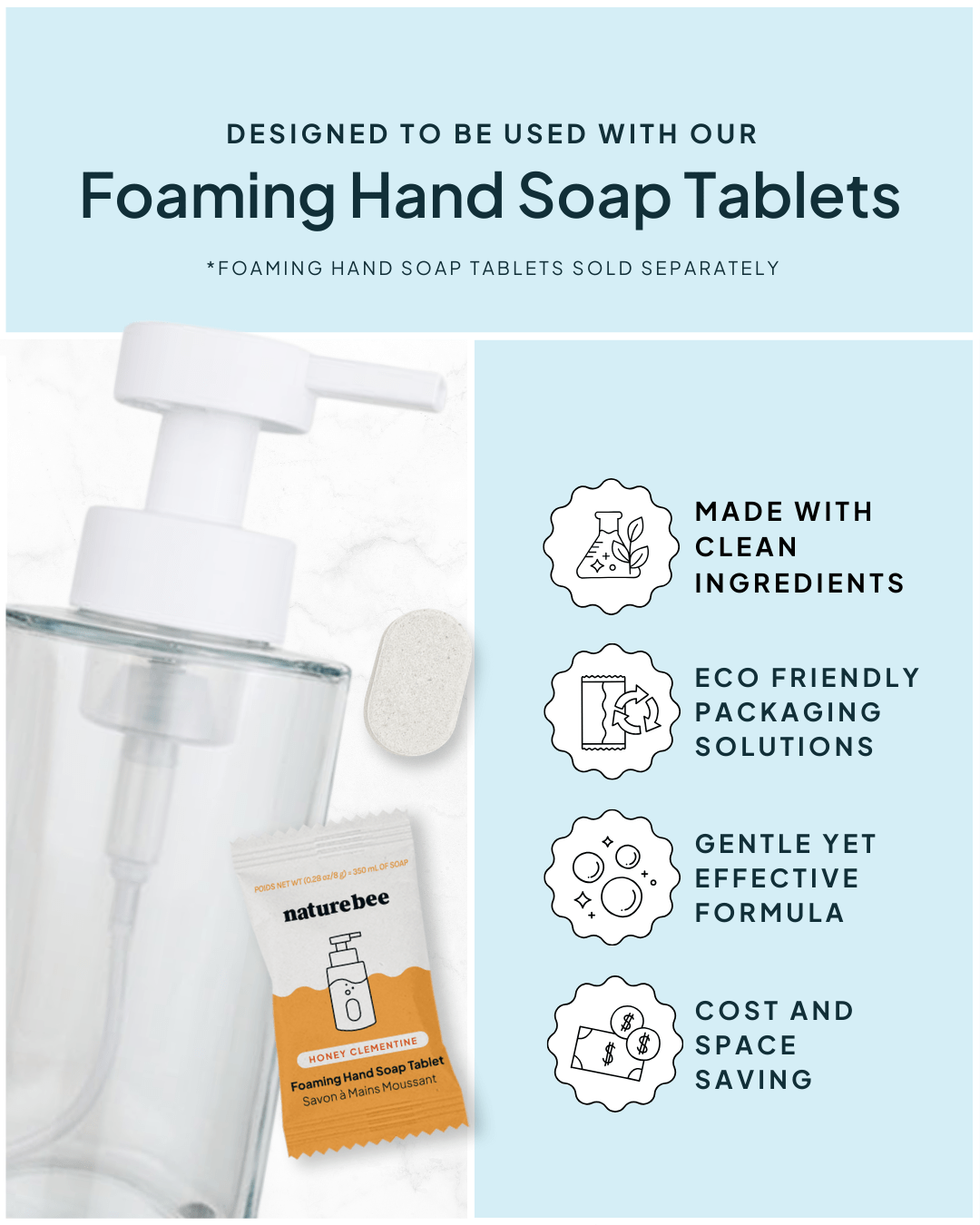 Glass Foaming Hand Soap Bottle - NATURE BEE