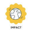 Yellow squiggle border circular icon. Inside is a globe with text below reading impact. Nature bee is a woman founded and led Canadian small business specializing in sustainable products such as beeswax wrap, Swedish dishcloths and dissolvable cleaning tablets.  They are committed to making a positive impact on the planet through their products and community.