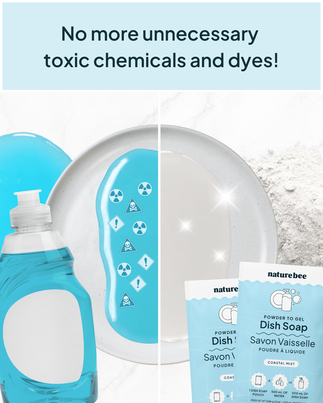 Coastal Mist Dish Soap Refills - Powder to Gel - NATURE BEE