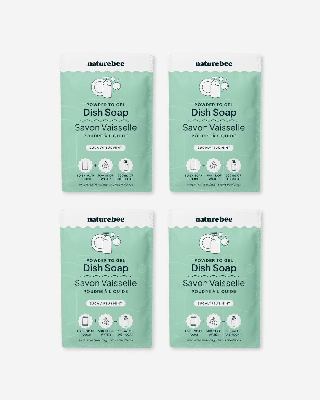 Eucalyptus Mint Dish Soap Refills - Powder to Gel - NATURE BEE