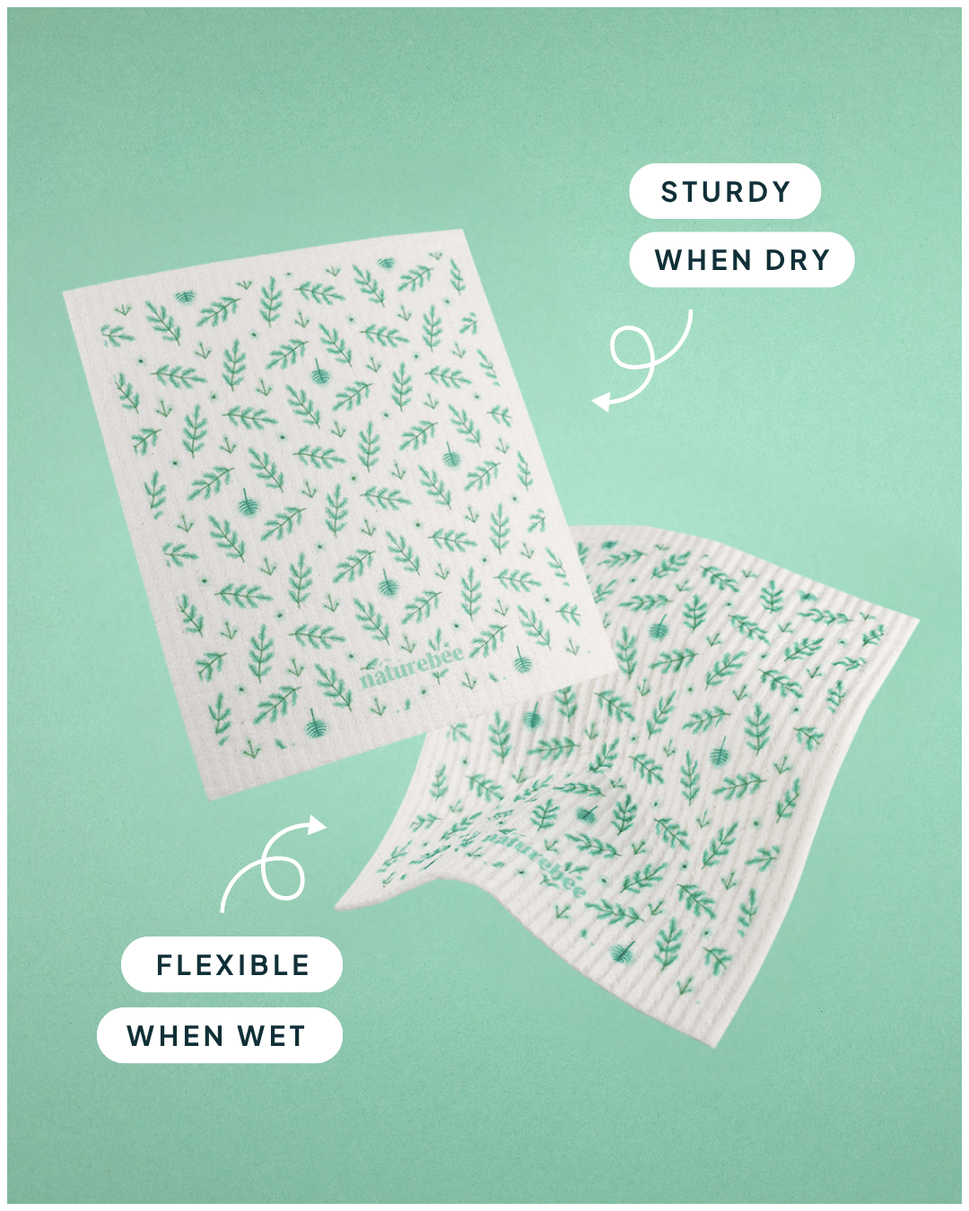 Green Dainty Floral Swedish Dishcloth - NATURE BEE