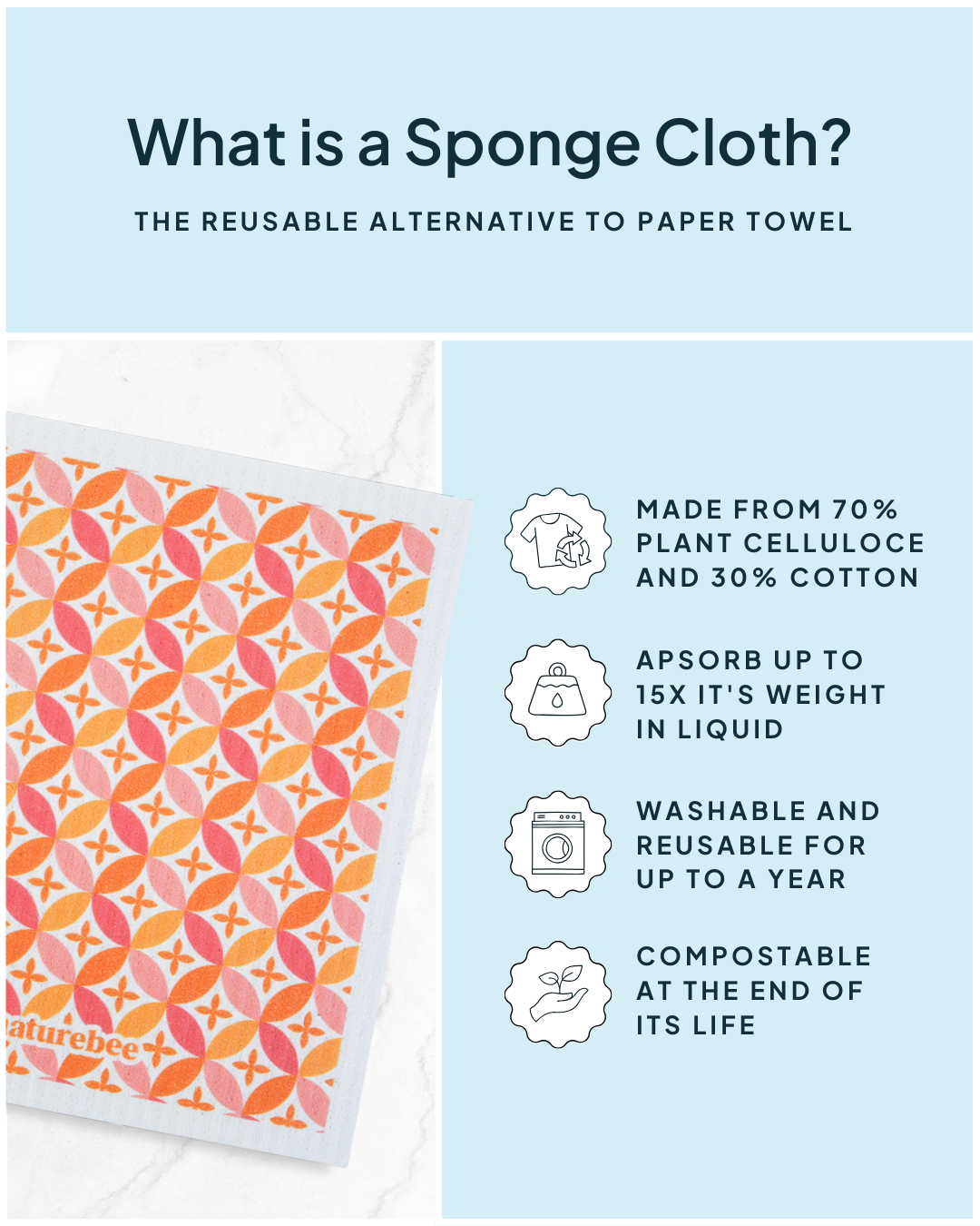 Orange Sponge Cloth 6 pack | Nature Bee