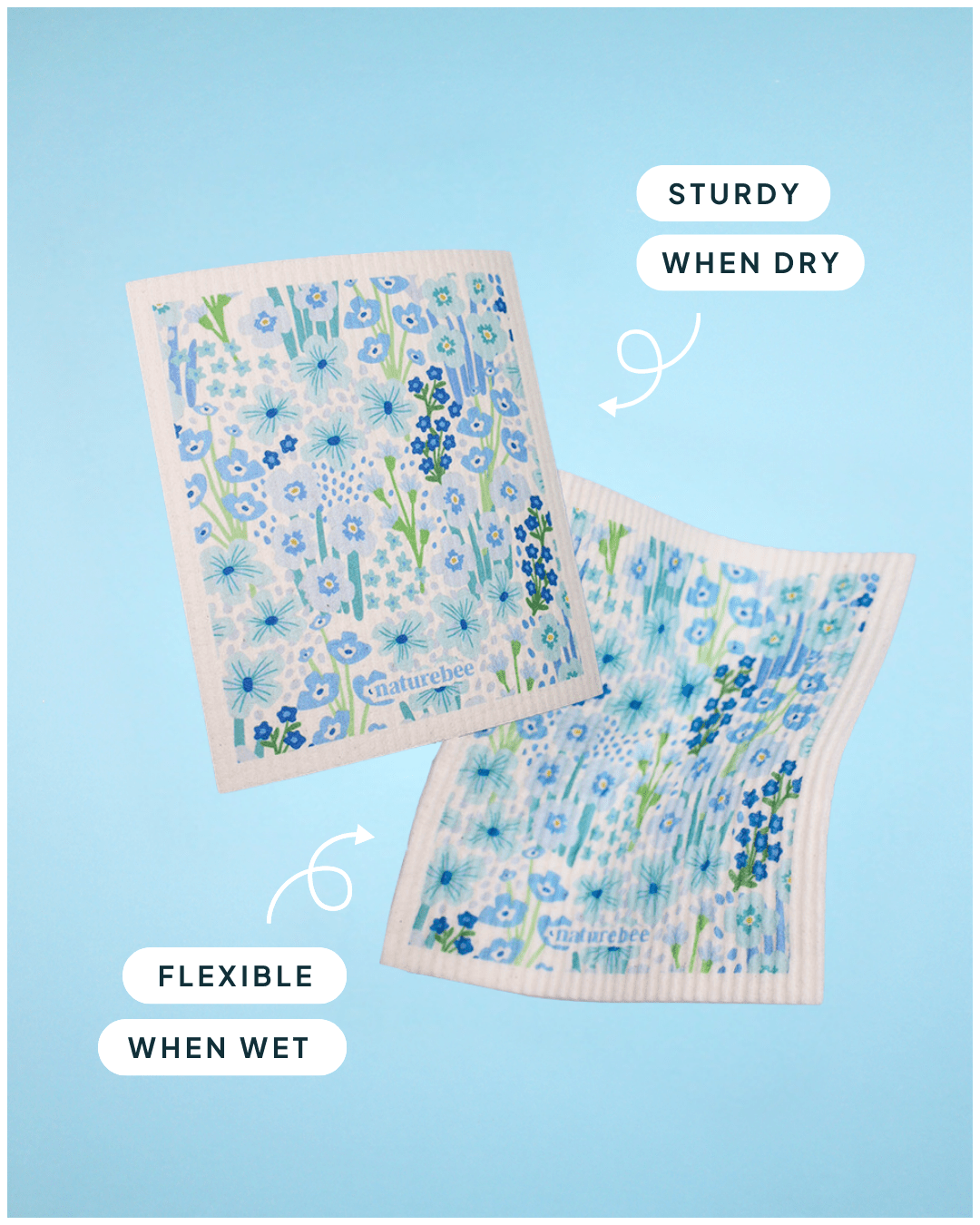 Blue Floral Swedish Dishcloth - NATURE BEE