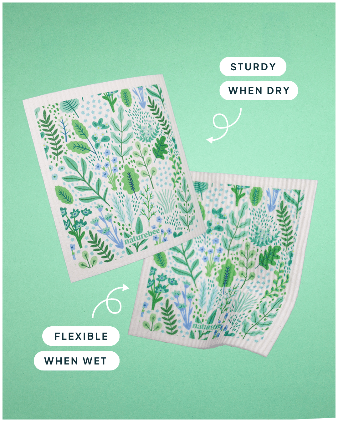 Green Floral Swedish Dishcloth - NATURE BEE