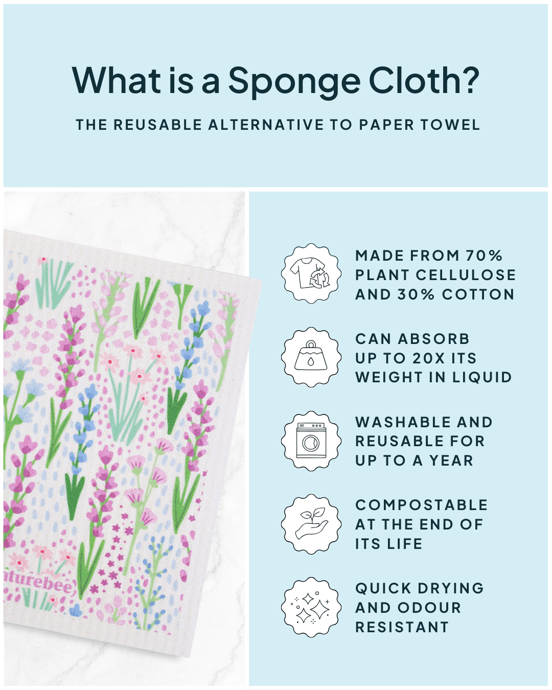 Floral Swedish Dishcloth 6 - pack - NATURE BEE
