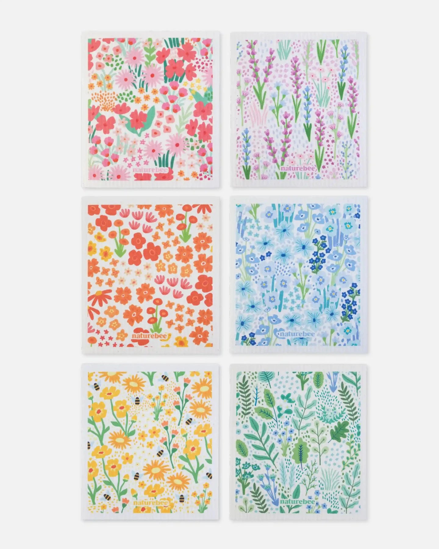 Floral Swedish Dishcloth 6 - pack - NATURE BEE