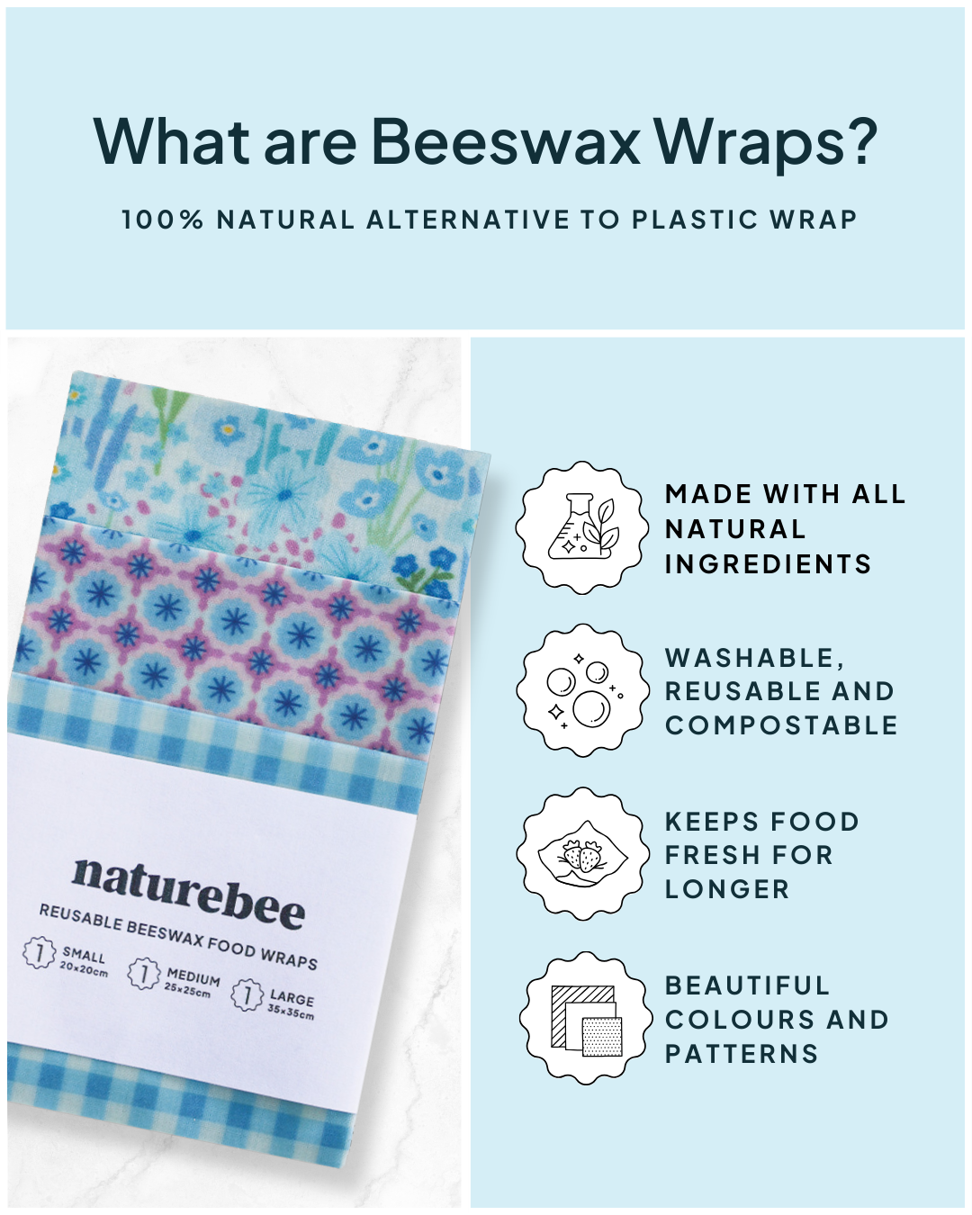 Beeswax Wrap Variety Set 4 Pack Bundle | Nature Bee