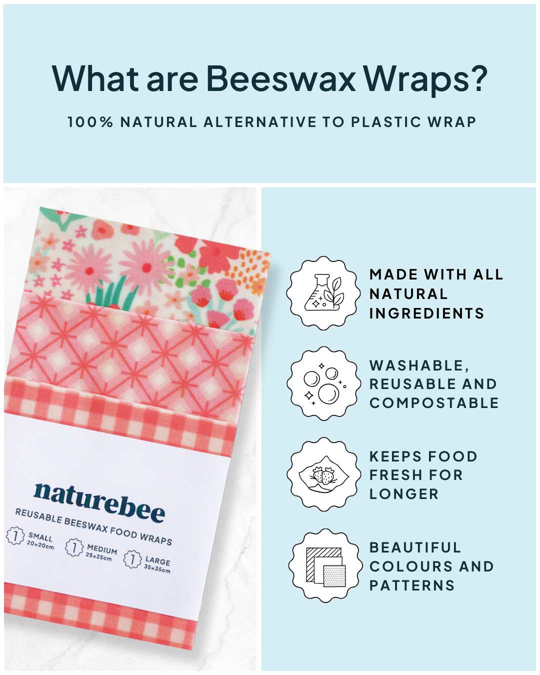 Beeswax Wrap Variety Set - Pink | Nature Bee