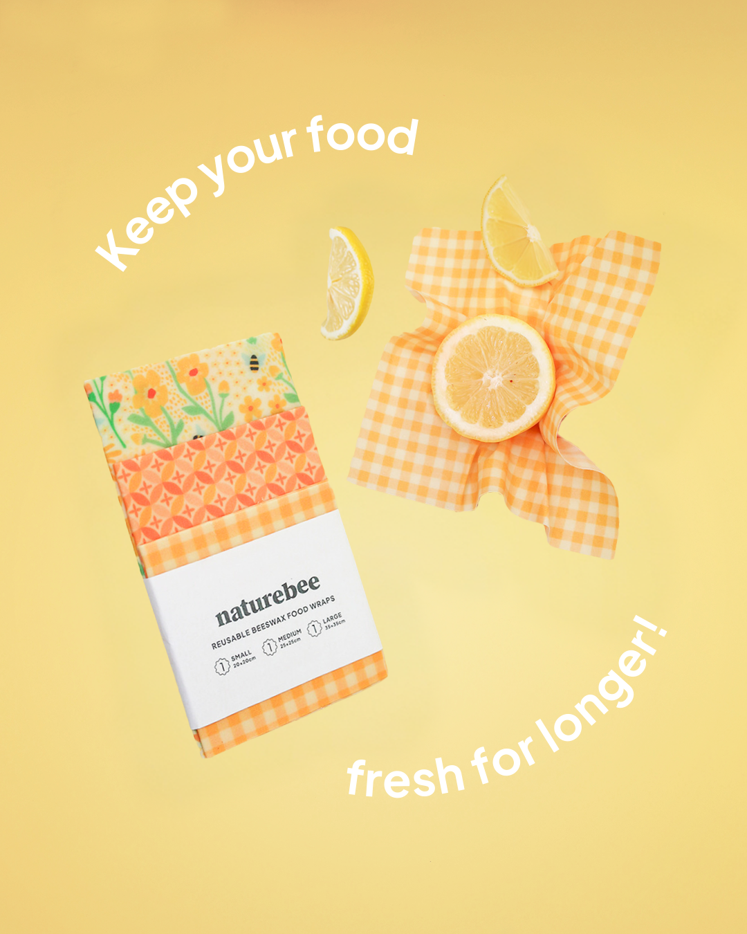 Beeswax Wrap Variety Set - Yellow  | Made in Canada |  Nature Bee