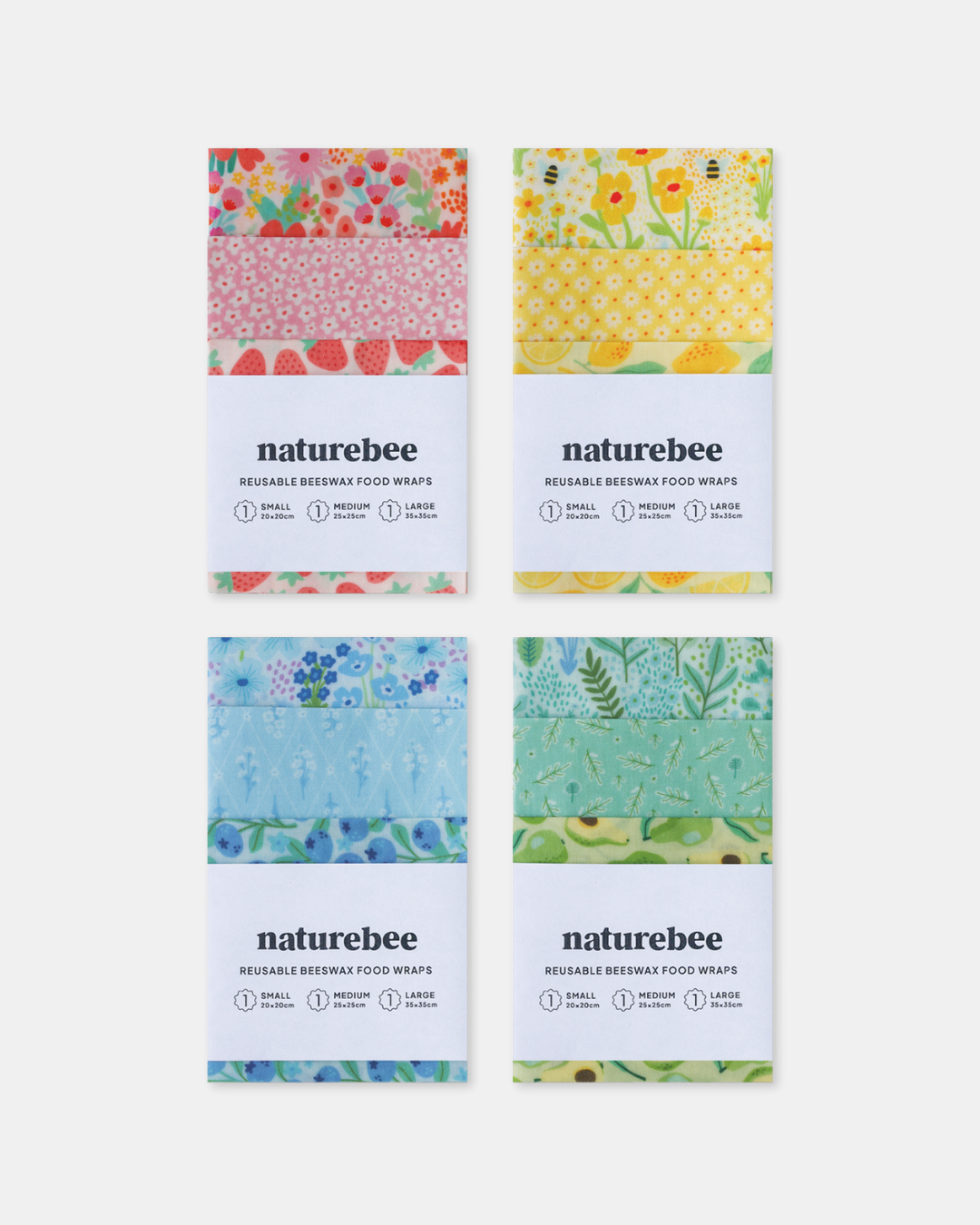 Beeswax Wrap Variety Set 4 Pack Bundle  | Made in Canada |  Nature Bee