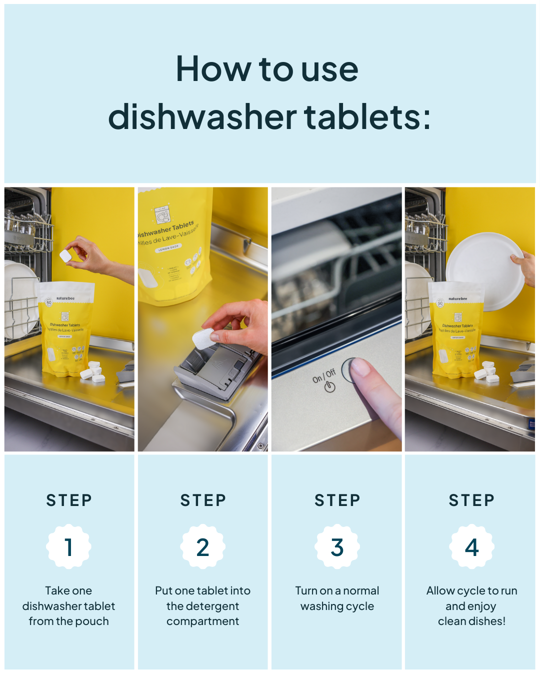 Dishwashing Tablets- BAG of 50  | Made in Canada |  Nature Bee