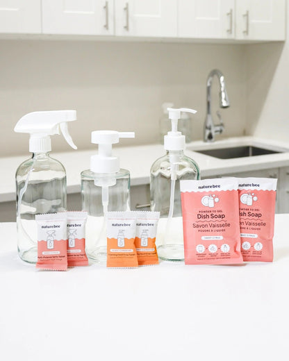 Refillable Glass Bottle Trio - Hand Soap, Spray &amp; Dish Soap - NATURE BEE