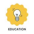 Yellow squiggle border circular icon. Inside is a lightbulb with text below reading education. Nature bee is a woman founded and led Canadian small business specializing in sustainable products such as beeswax wrap, Swedish dishcloths and dissolvable cleaning tablets.  They are committed to provide educational content about being more eco conscious and learning themselves!