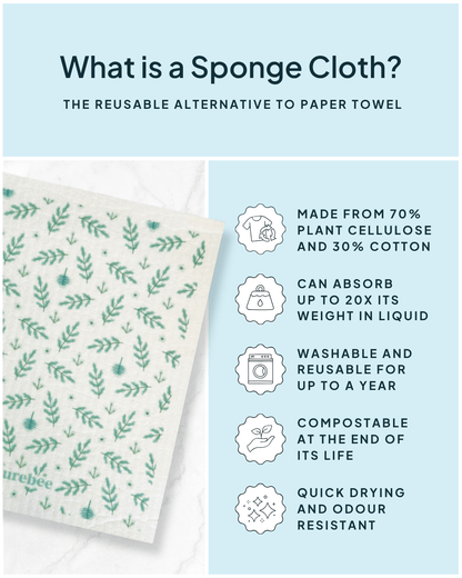 Green Dainty Floral Swedish Dishcloth - NATURE BEE