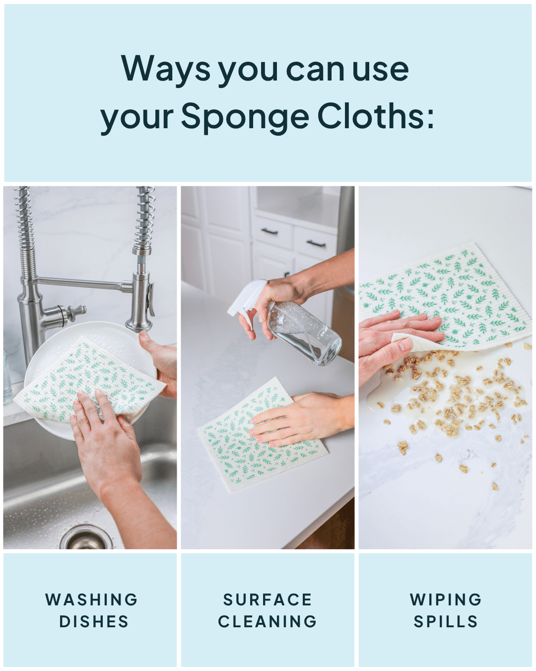 Green Dainty Floral Swedish Dishcloth - NATURE BEE