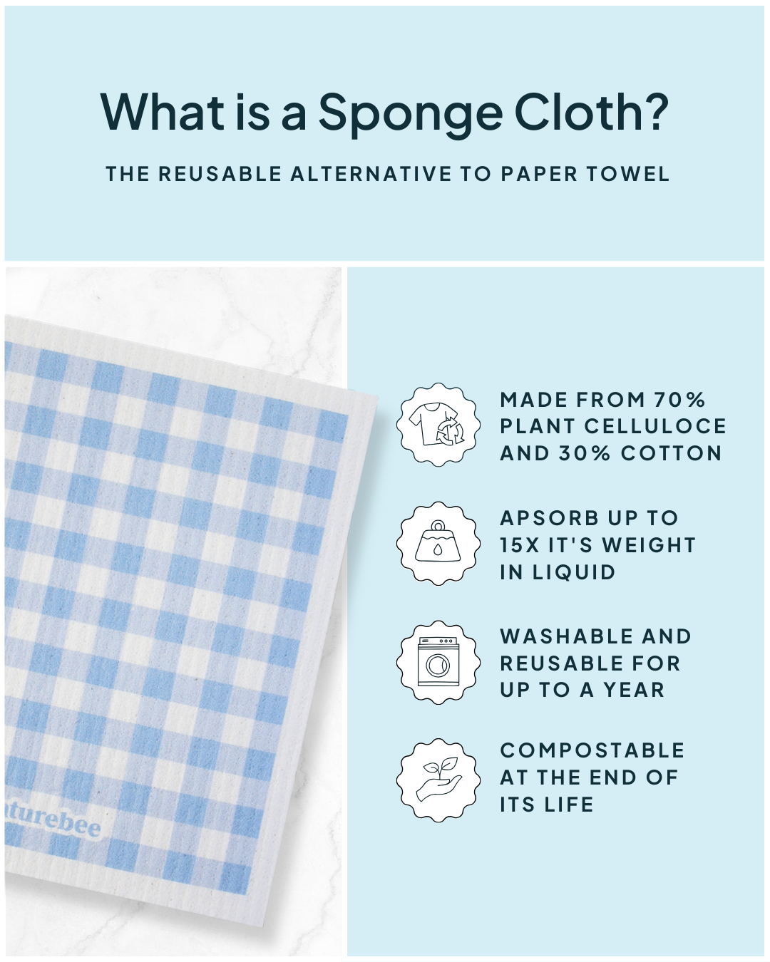 Sponge Cloth Plaid Blue | Nature Bee