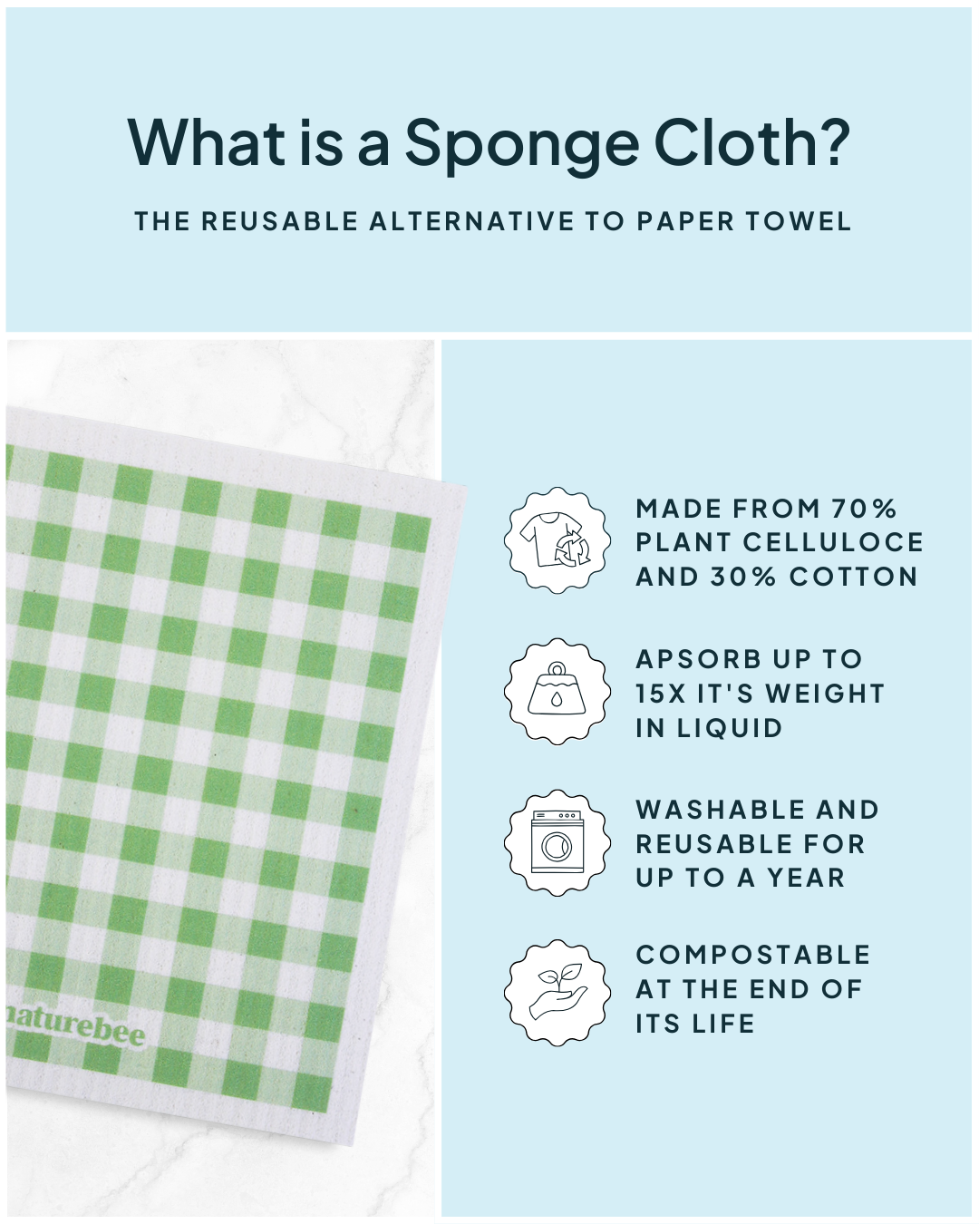 Sponge Cloth Plaid Green | Nature Bee