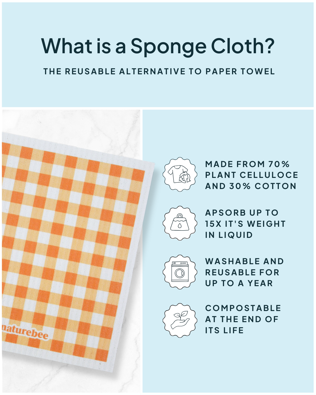 Sponge Cloth Plaid Orange | Nature Bee