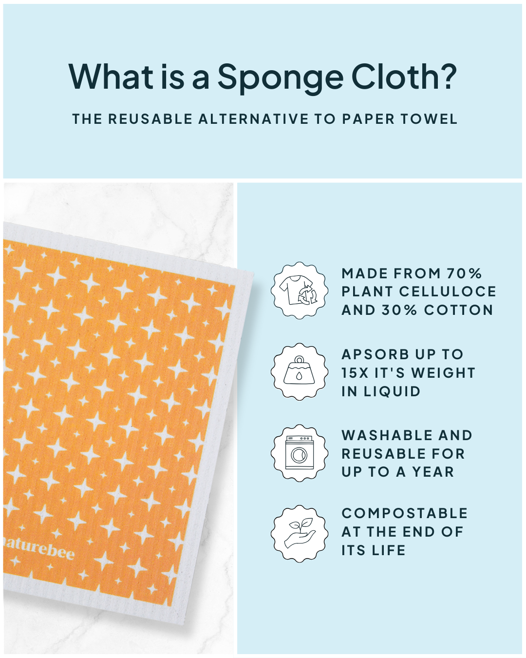 Sponge Cloth Sparkles Orange | Nature Bee