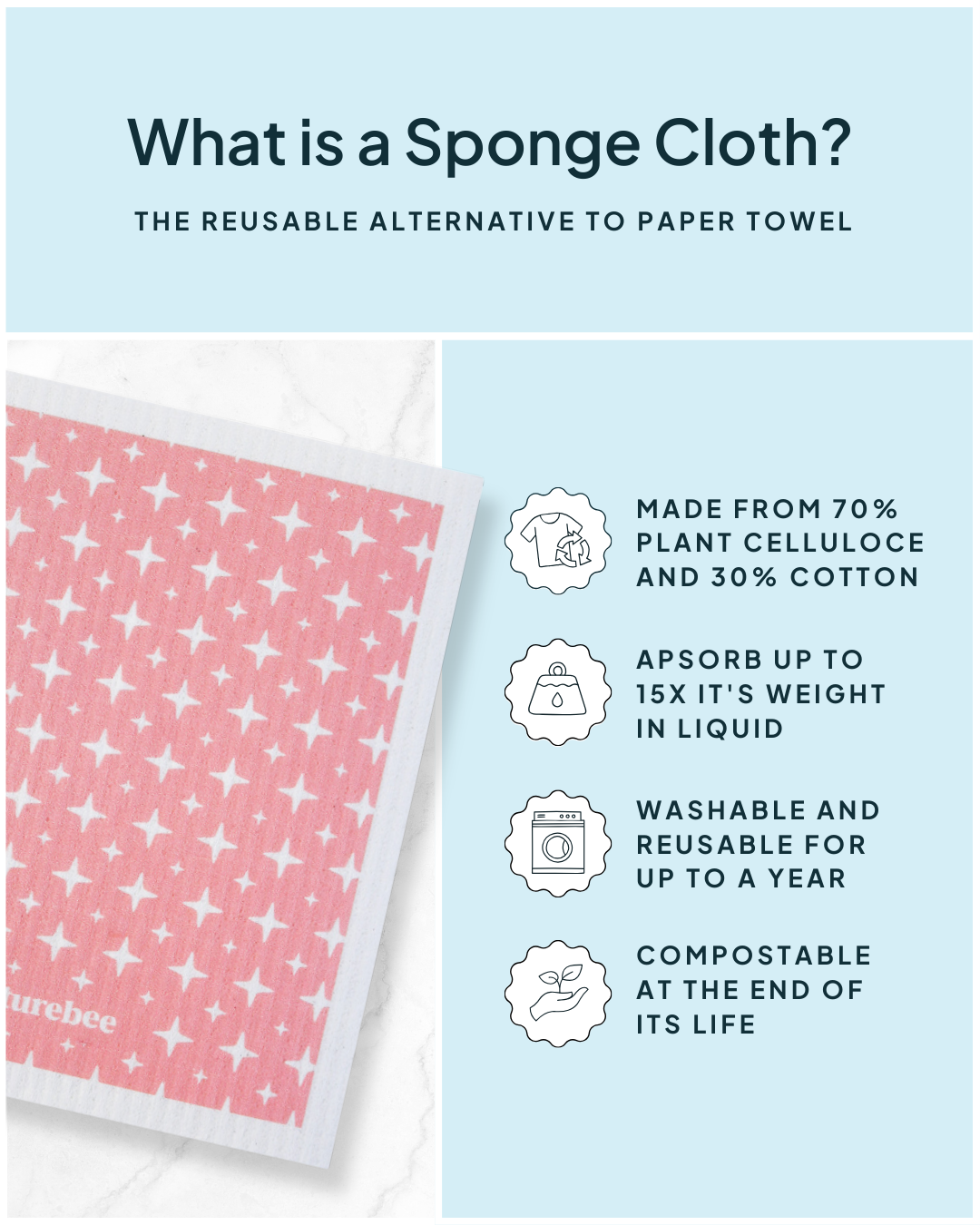 Sponge Cloth Sparkles Pink | Nature Bee