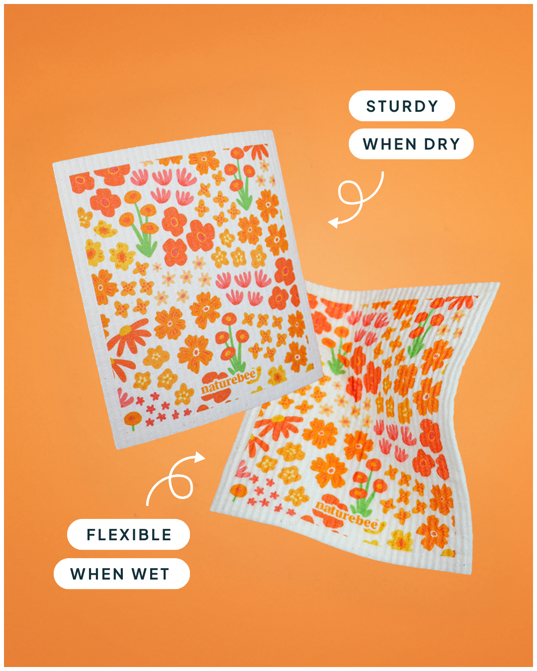 Sponge Cloth Floral Orange | Nature Bee