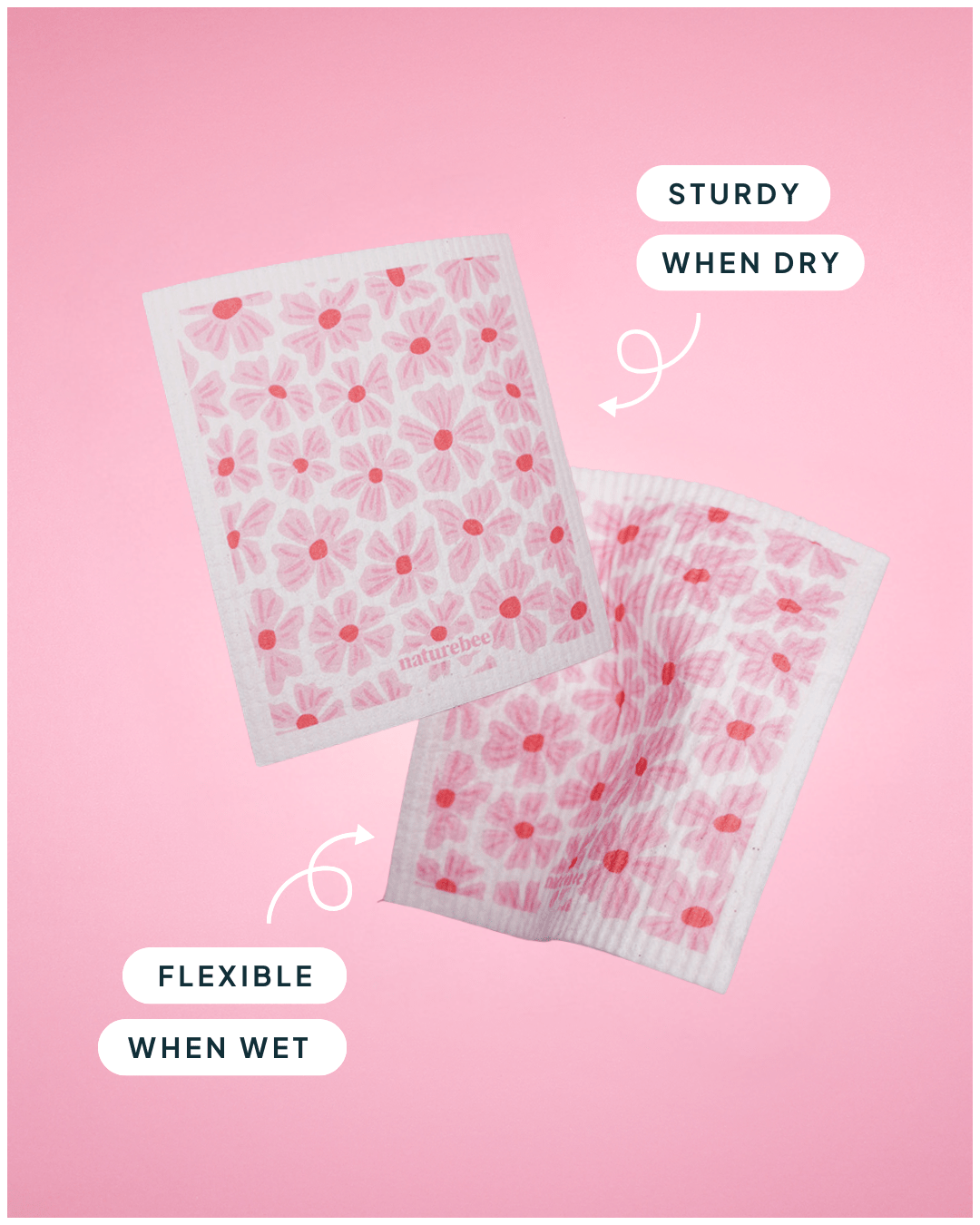 Pink Flower Swedish Dishcloth - NATURE BEE