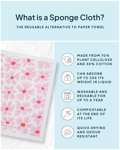 Pink Flower Swedish Dishcloth - NATURE BEE
