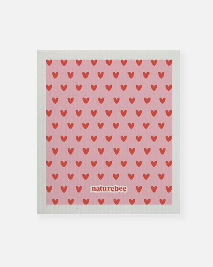 Limited Edition Valentines Day Swedish Dishcloth - Hearts and Stripes | Nature Bee