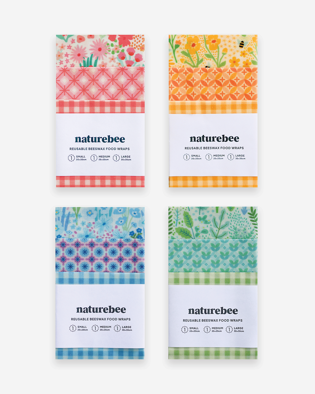 Beeswax Wrap Variety Set 4 Pack Bundle | Nature Bee