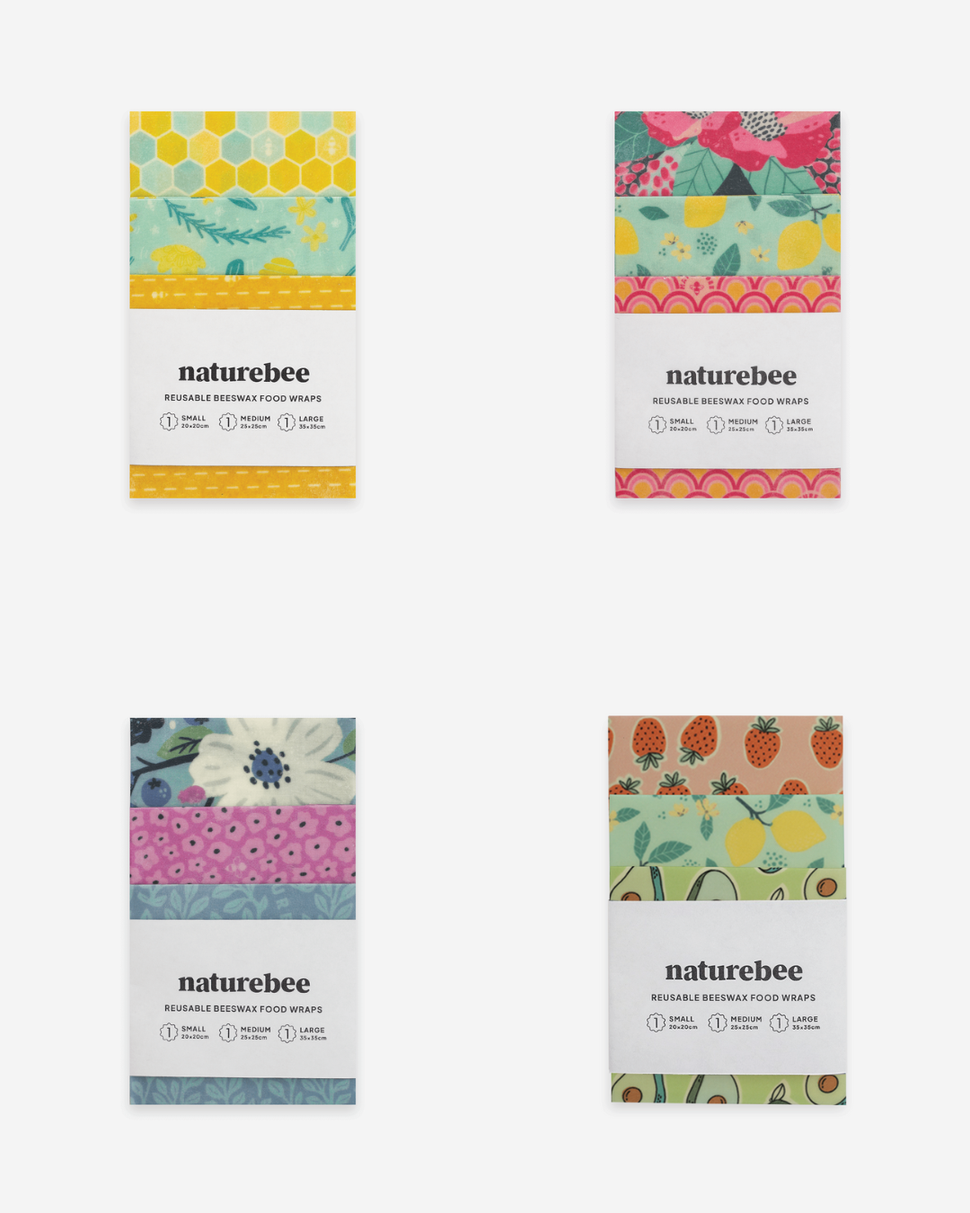 Beeswax Wrap Variety Set 4 Pack Bundle | Nature Bee