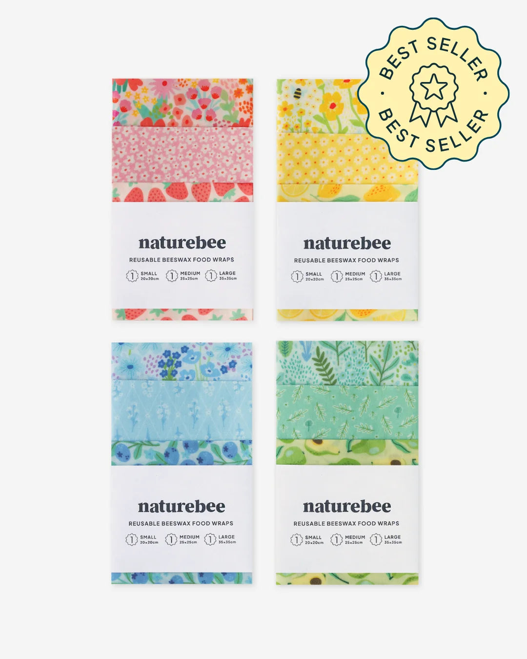 Canadian Beeswax Wrap 4 pack bundle - Variety of sizes - NATURE BEE