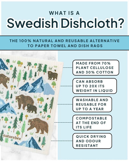 Forest Swedish Dishcloth 4-Pack - Reusable Paper Towels - NATURE BEE