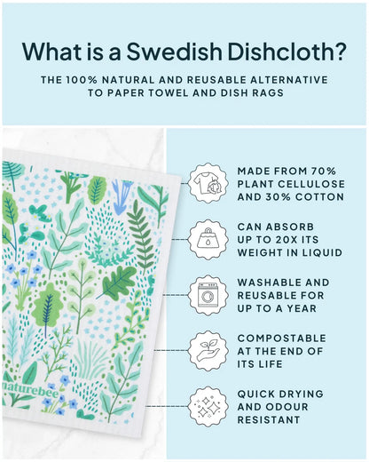 Floral Swedish Dishcloth 6 - pack - NATURE BEE
