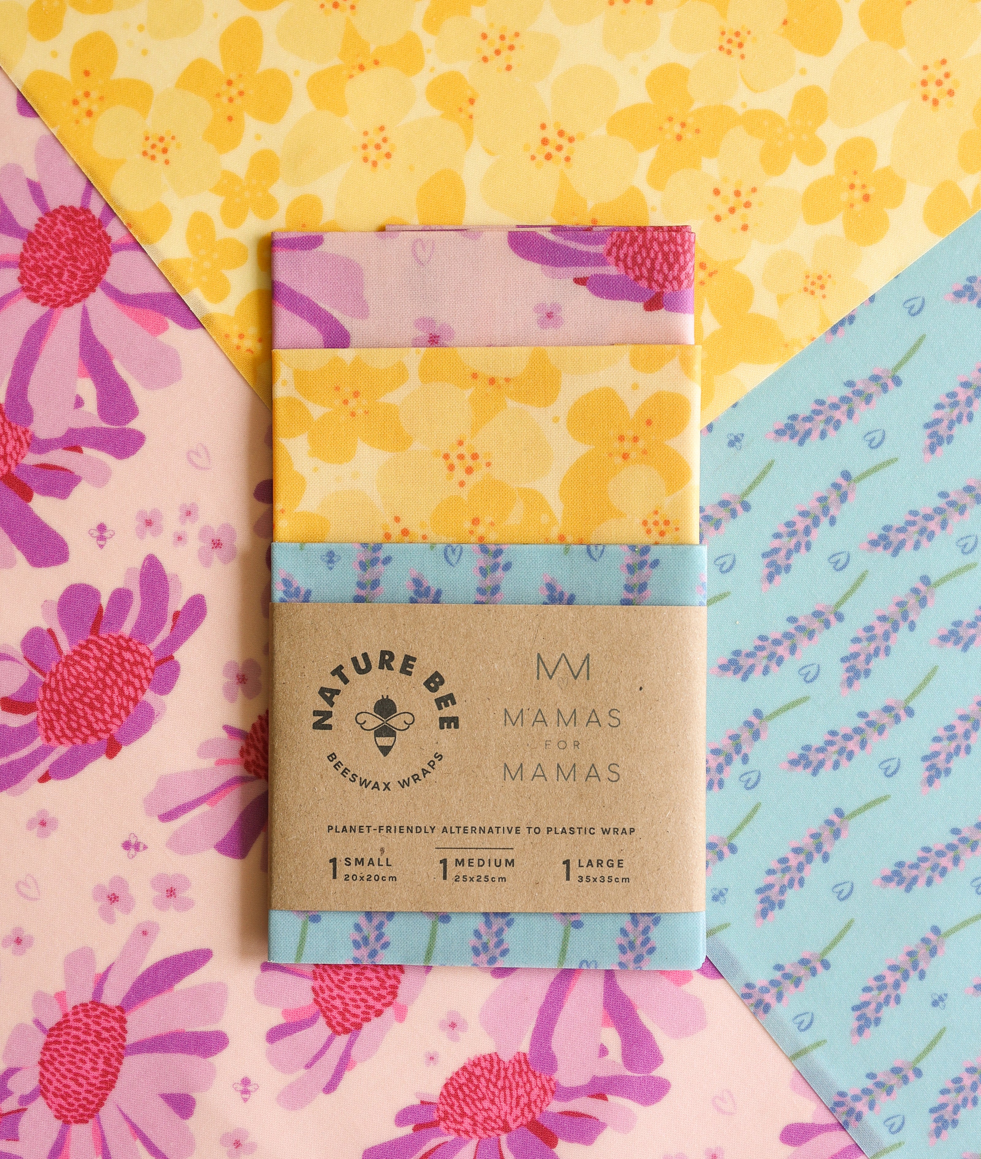 Mamas for Mamas collaborated on a limited edition beeswax wrap variety set made with Nature Bee. Proceeds donated to Mamas for Mamas.