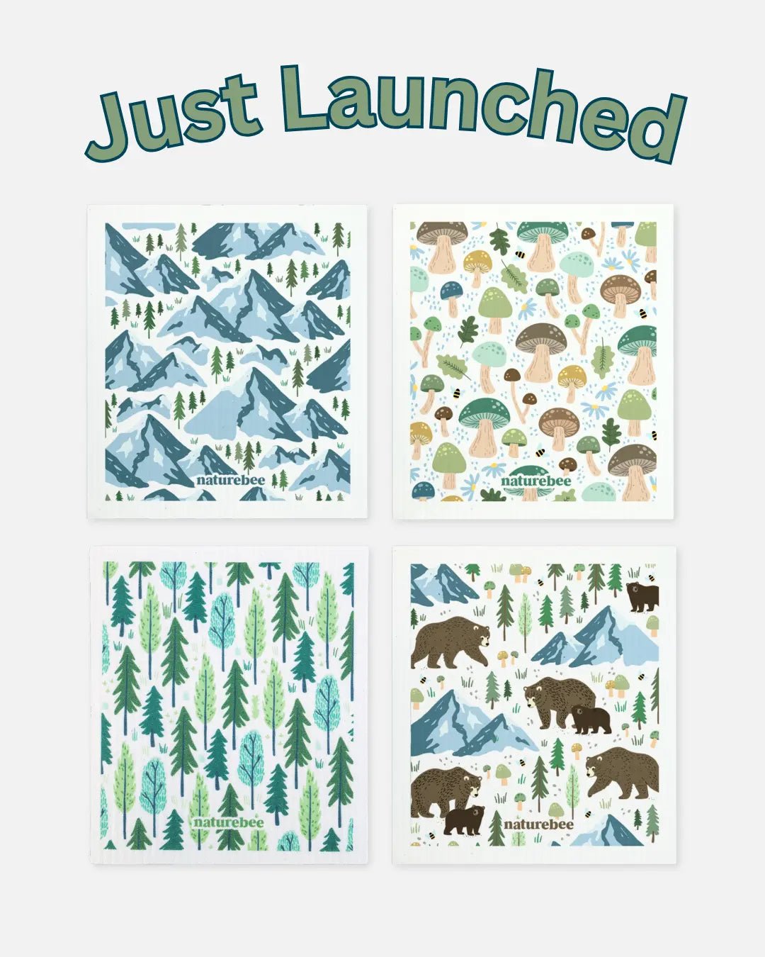 Forest Swedish Dishcloth 4-Pack - Reusable Paper Towels - NATURE BEE