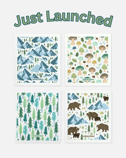 Forest Swedish Dishcloth 4-Pack - Reusable Paper Towels - NATURE BEE